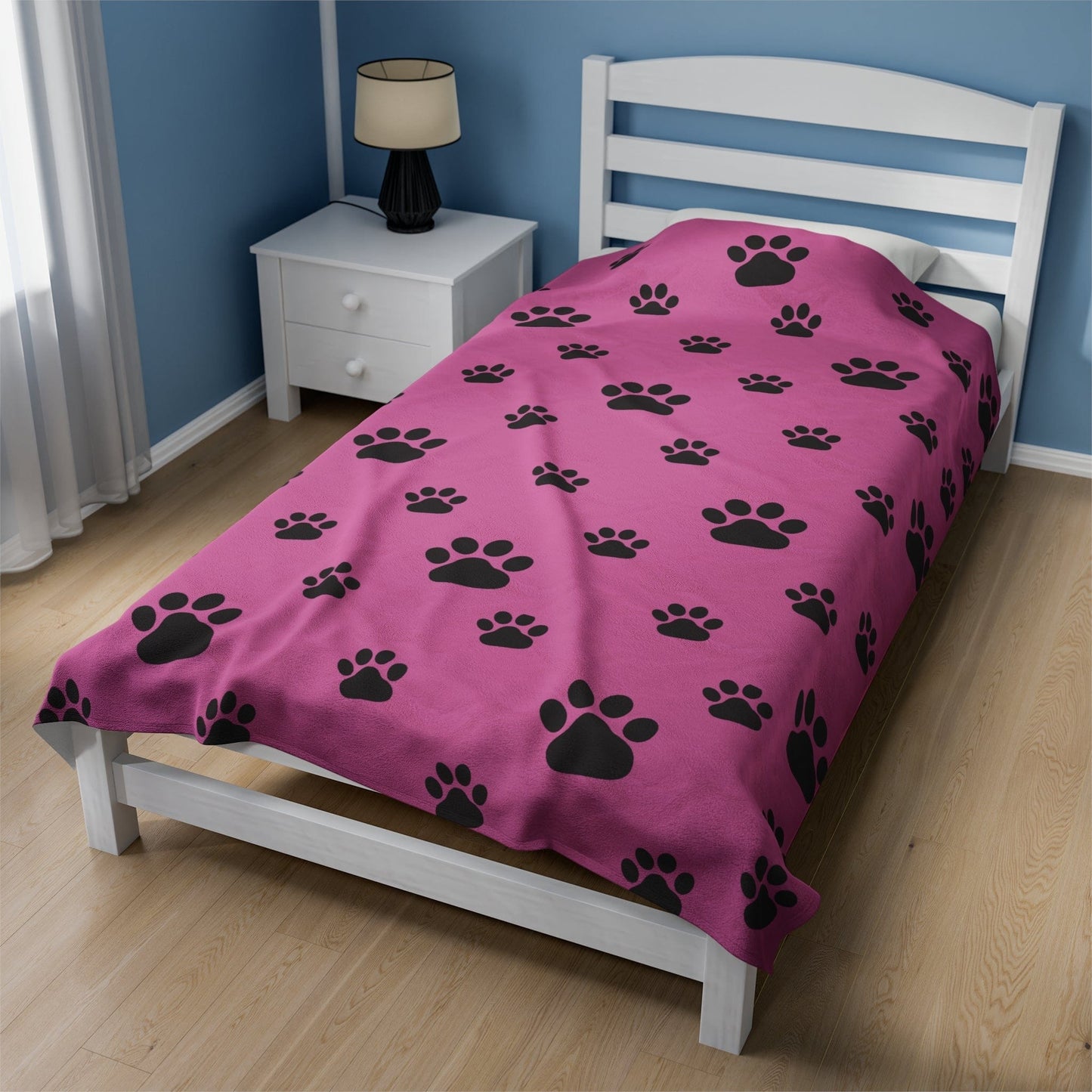 Printify Bedding 60" × 80" Paw Print Velveteen Plush Blanket - Pink