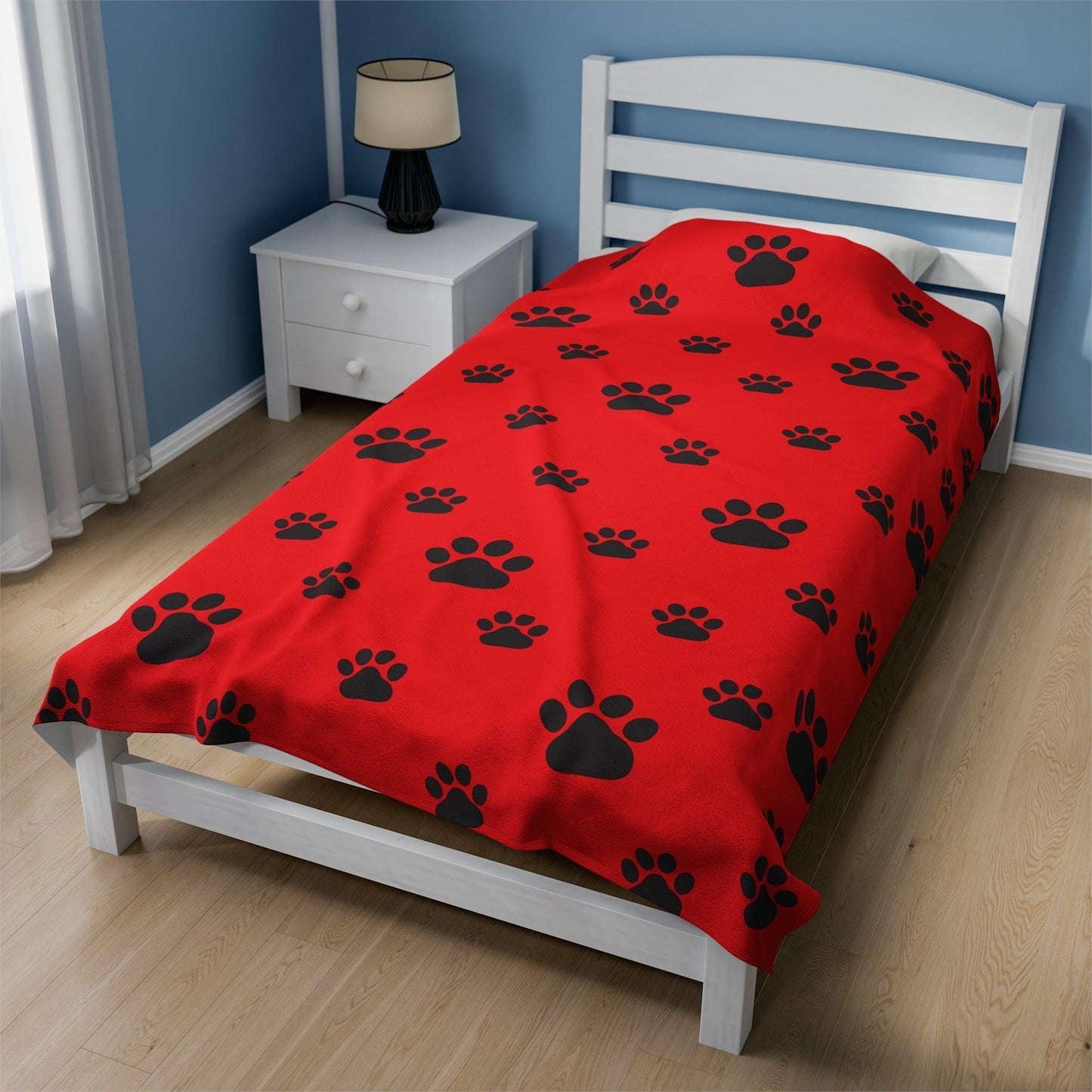 Printify Bedding 60" × 80" Paw Print Velveteen Plush Blanket - Red