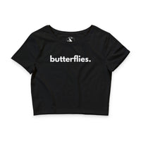 Butterflies crop tee in black — Women's wildlife apparel by Animals, Period