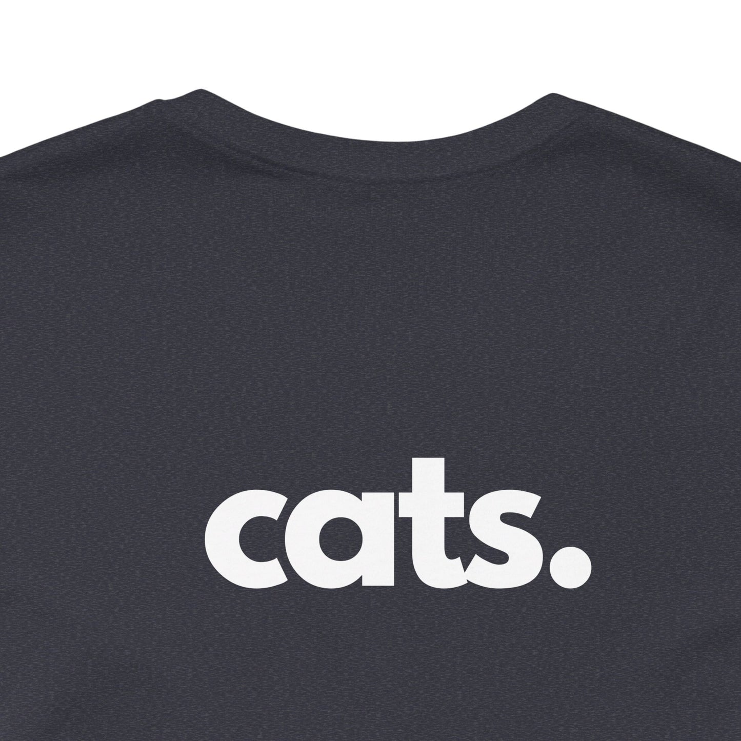 CATS, PERIOD. unisex cat tee black close up view on soft heather navy cotton