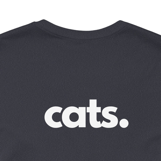 CATS, PERIOD. unisex cat tee black close up view on soft heather navy cotton