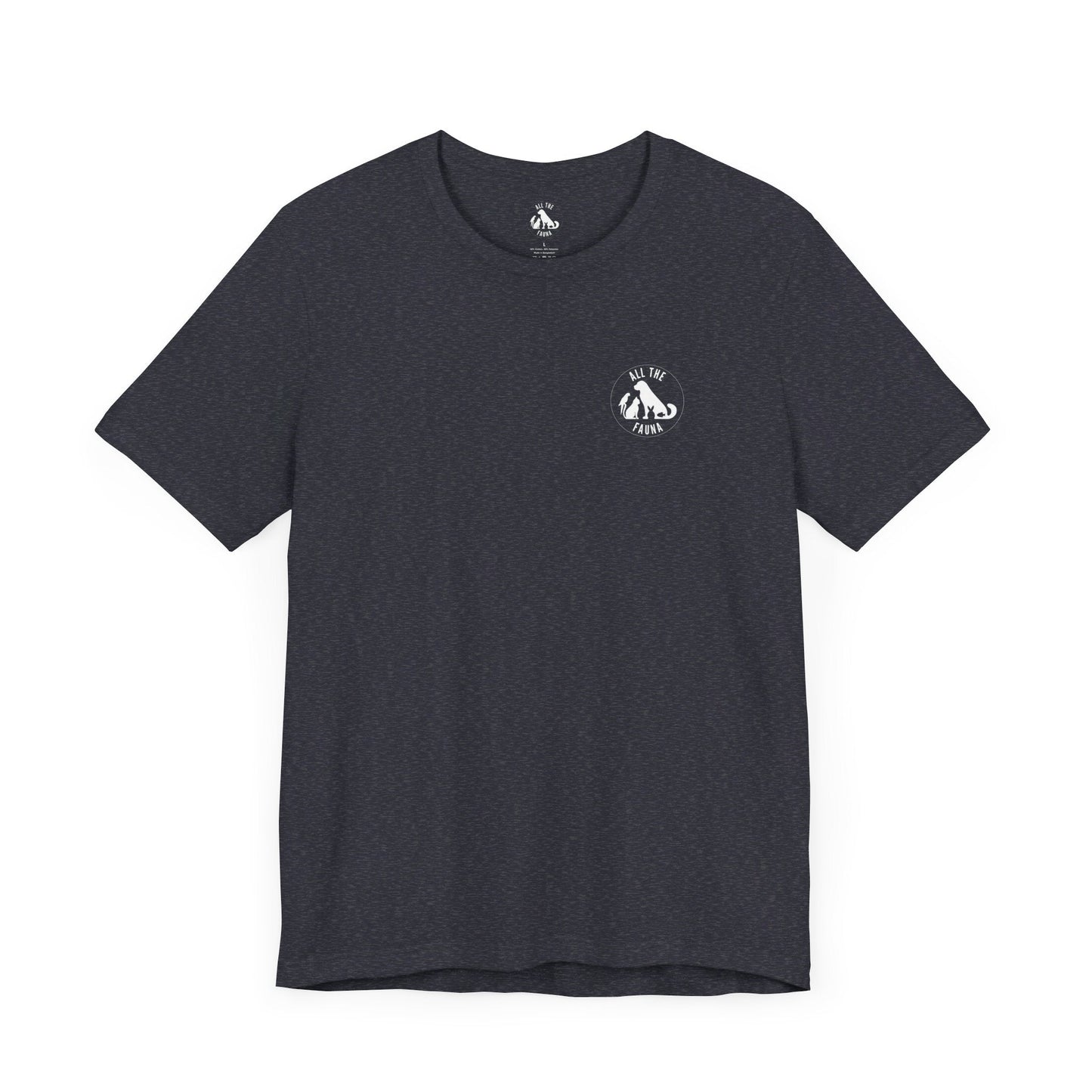CATS, PERIOD. unisex cat tee front view highlighting minimalist chest logo on soft heather navy cotton