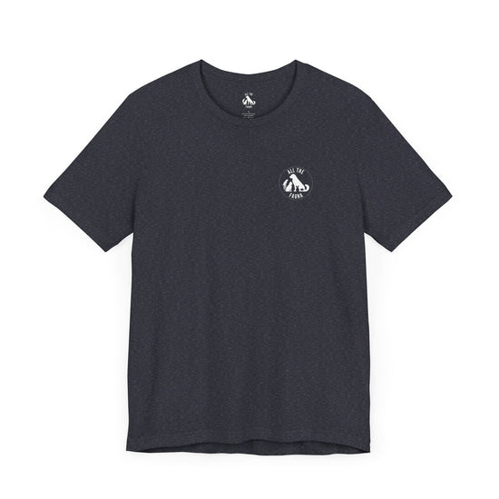 CATS, PERIOD. unisex cat tee front view highlighting minimalist chest logo on soft heather navy cotton