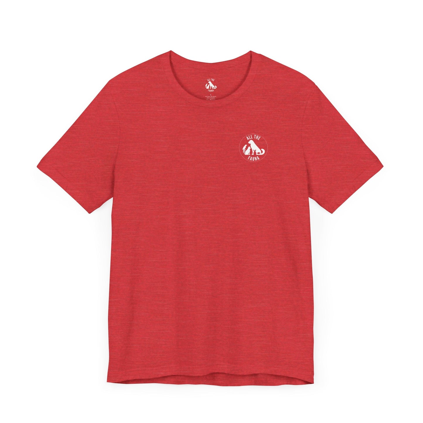 CATS, PERIOD. unisex cat tee front view highlighting minimalist chest logo on soft heather red cotton
