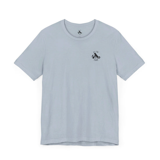 CATS, PERIOD. unisex cat tee front view highlighting minimalist chest logo on soft light blue cotton