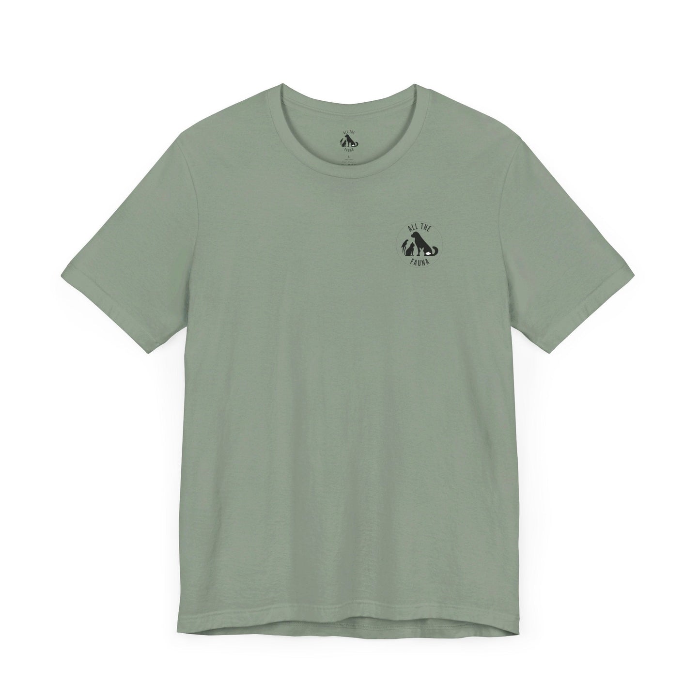 CATS, PERIOD. unisex cat tee front view highlighting minimalist chest logo on soft sage cotton