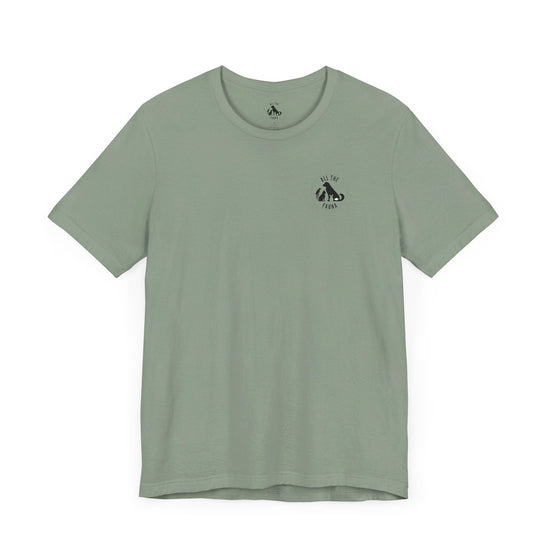 CATS, PERIOD. unisex cat tee front view highlighting minimalist chest logo on soft sage cotton