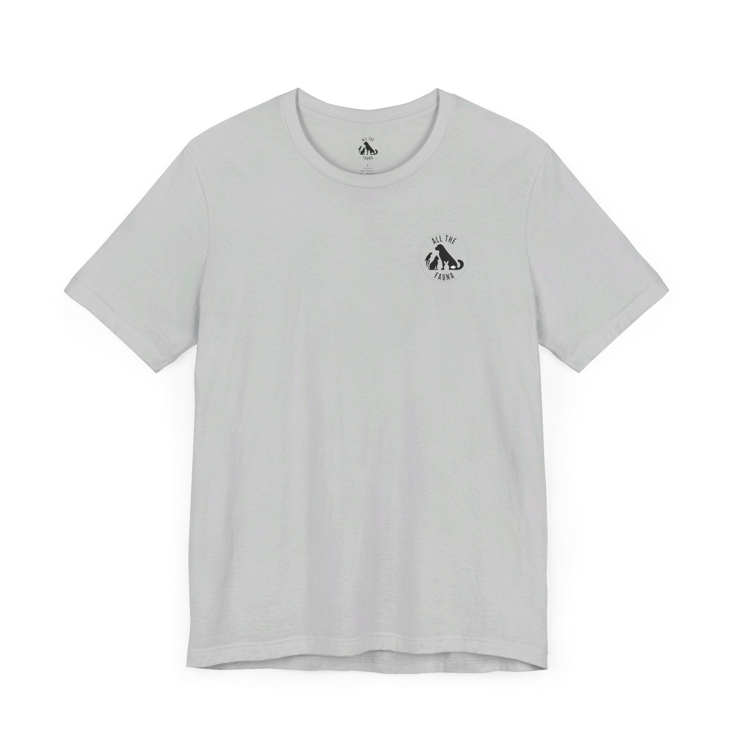 CATS, PERIOD. unisex cat tee front view highlighting minimalist chest logo on soft solid athletic grey cotton