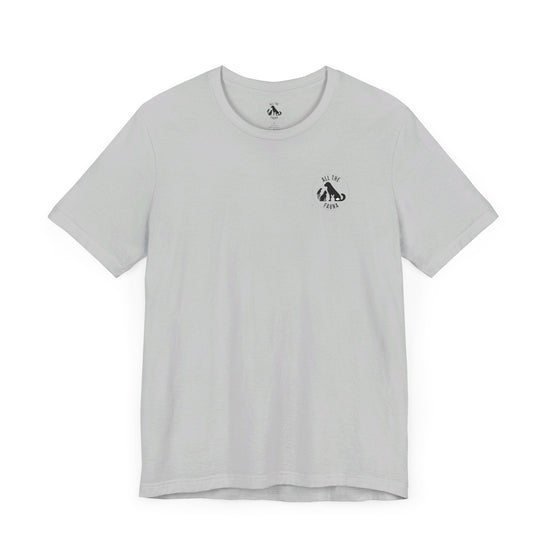 CATS, PERIOD. unisex cat tee front view highlighting minimalist chest logo on soft solid athletic grey cotton