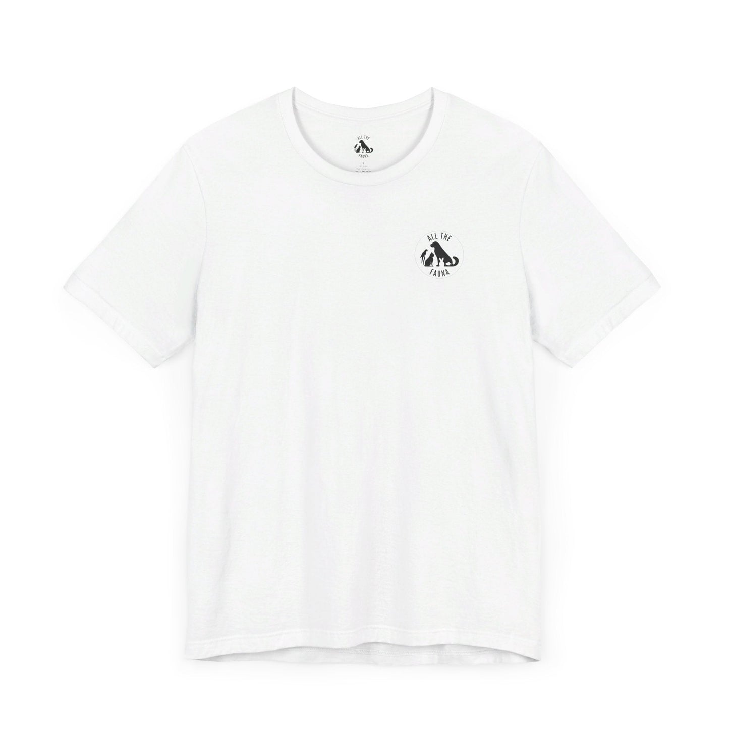 CATS, PERIOD. unisex cat tee front view highlighting minimalist chest logo on soft white cotton 