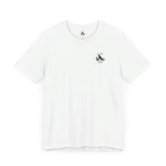 CATS, PERIOD. unisex cat tee front view highlighting minimalist chest logo on soft white cotton 