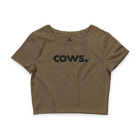 Cows crop tee in heather olive — Women's farm animal apparel by Animals, Period