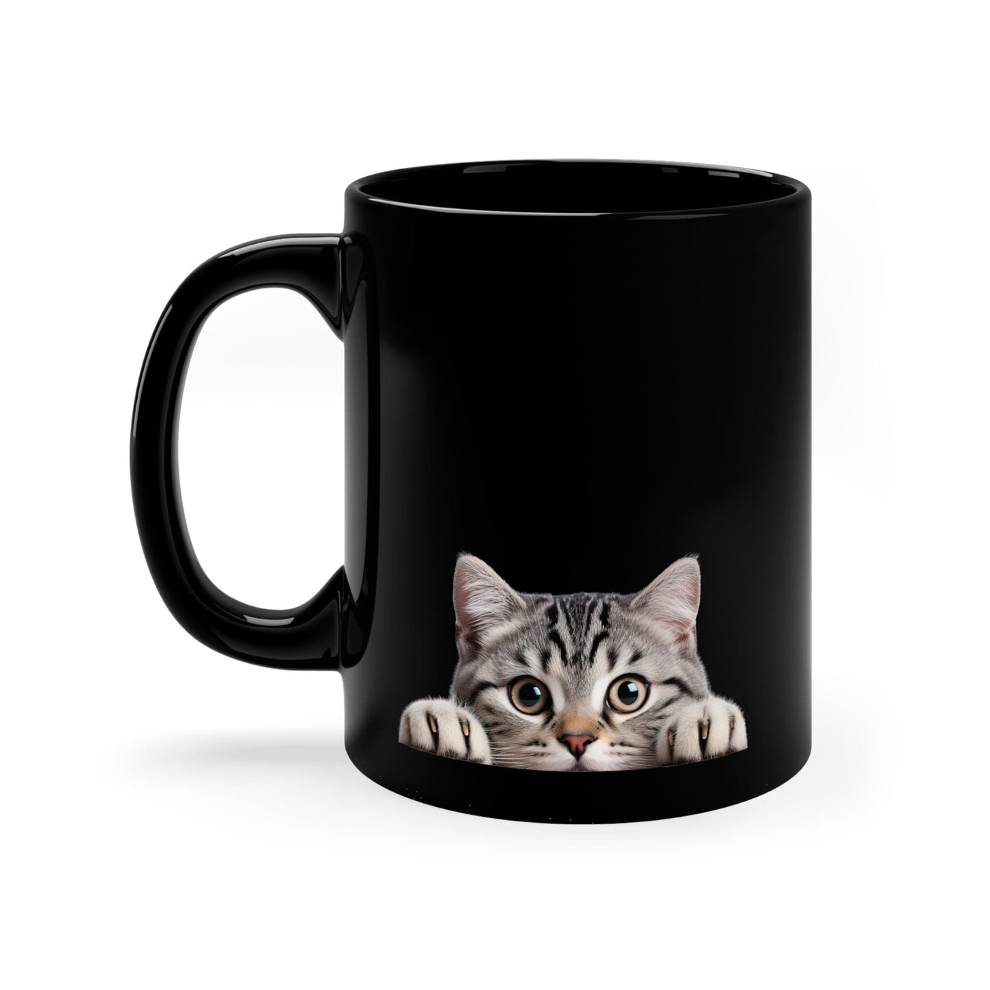 Printify Mugs Peeking American Shorthair Black Ceramic Cat Coffee Mug 11 oz