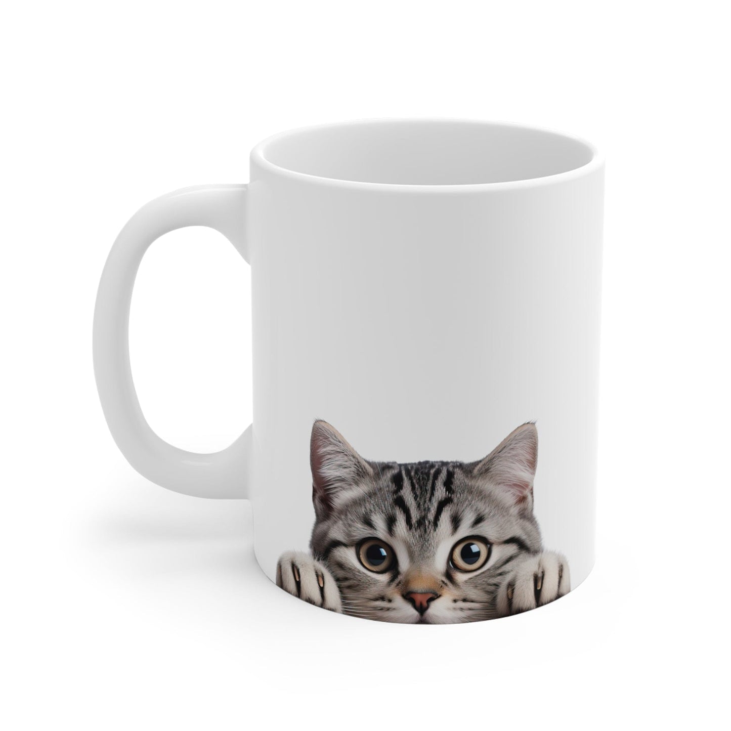 Printify Mugs Peeking American Shorthair White Ceramic Cat Coffee Mug 11 oz