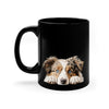 Peeking Australian Shepherd Puppy Black Ceramic Dog Mug 11 oz Mugs gifts for animal lovers supporting animal rescues