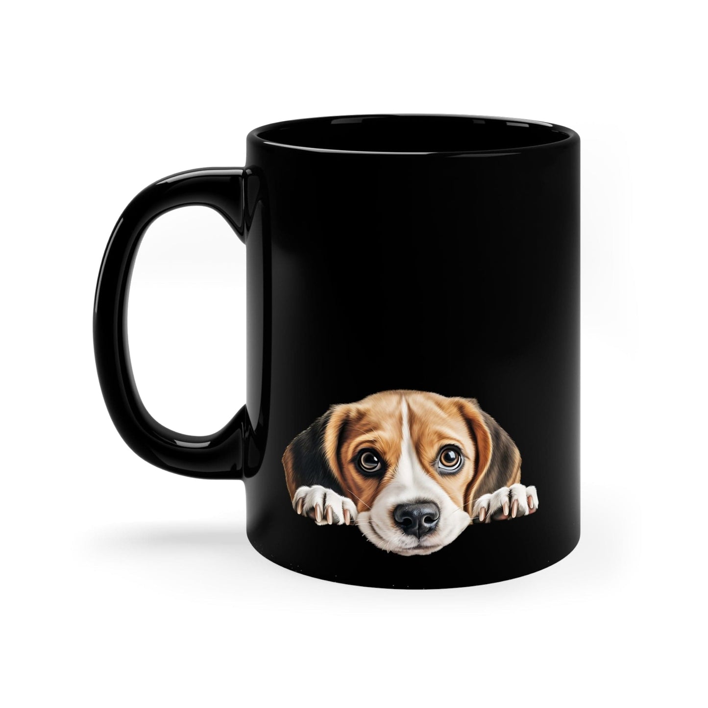 Printify Mugs Peeking Beagle Puppy Black Ceramic Dog Mug 11 oz