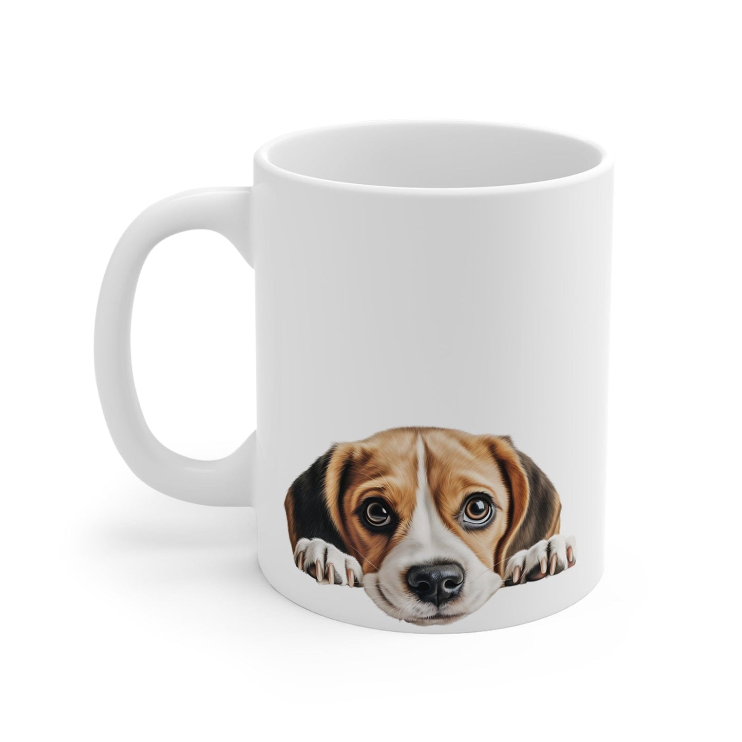 Printify Mugs Peeking Beagle Puppy White Ceramic Dog Mug 11 oz