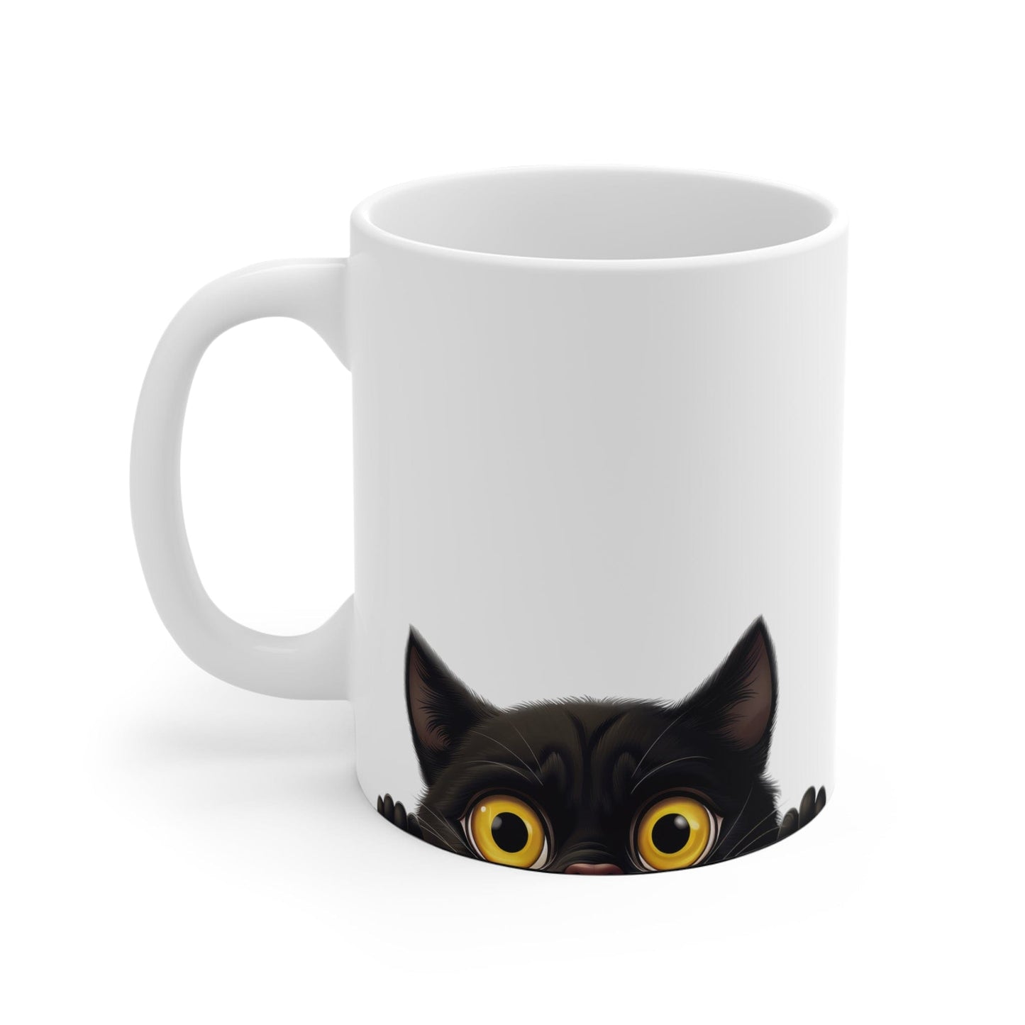 Printify Mugs Peeking Bombay White Ceramic Cat Coffee Mug 11 oz