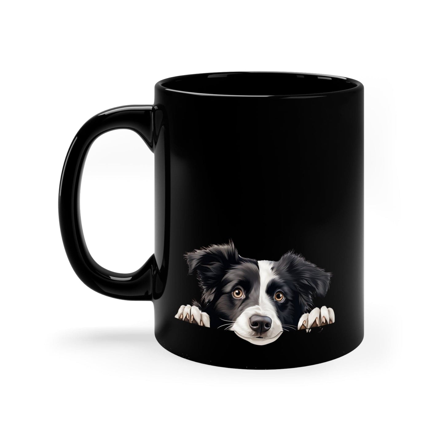 Printify Mugs Peeking Border Collie Puppy Black Ceramic Dog Mug 11 oz