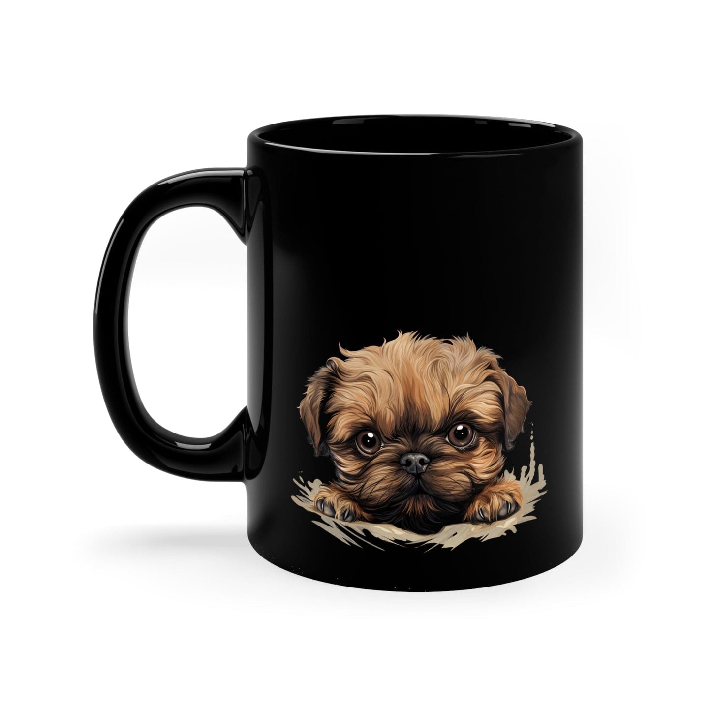 Printify Mugs Peeking Brussels Griffon Puppy Black Ceramic Dog Mug 11 oz