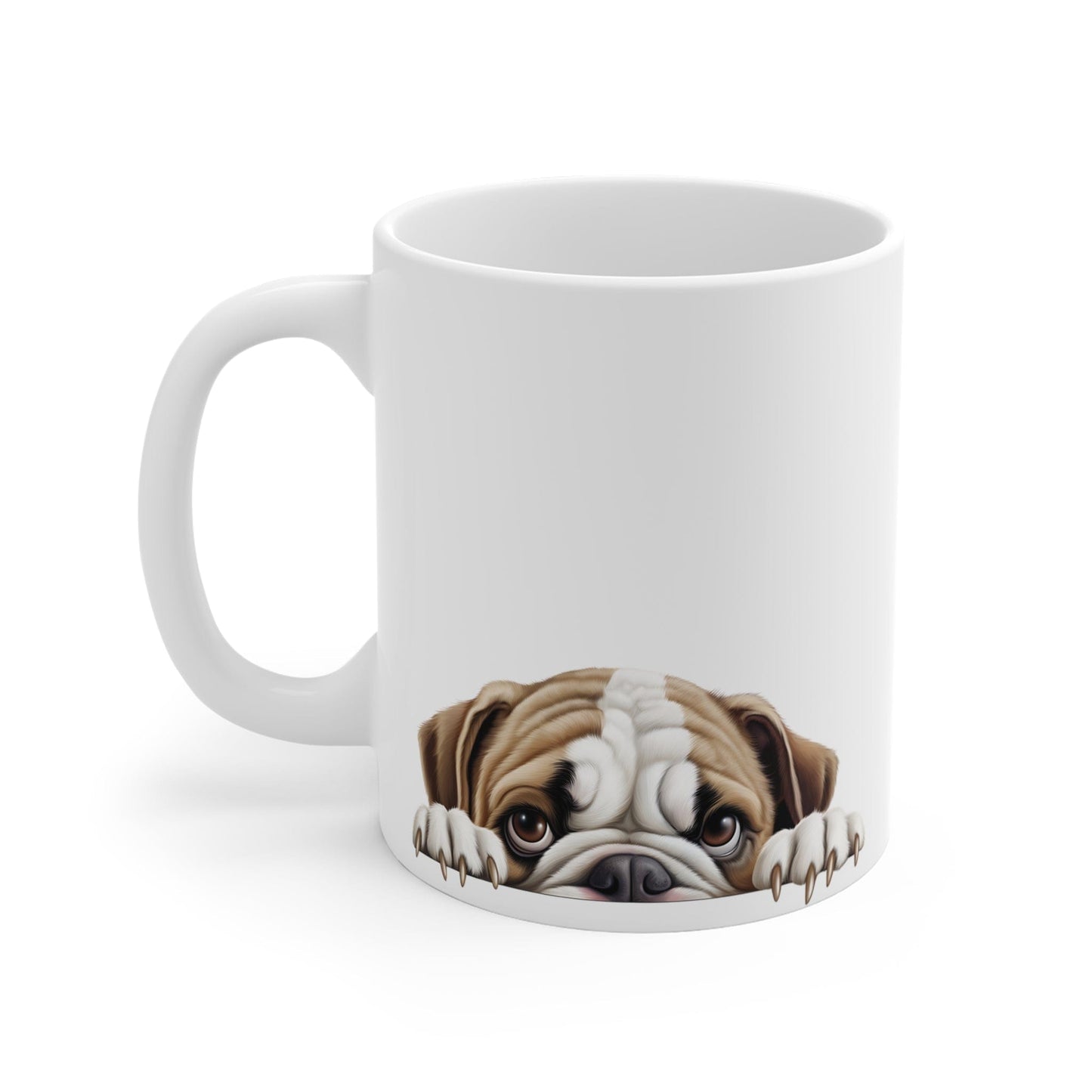 Printify Mugs Peeking Bulldog Puppy White Ceramic Dog Mug 11 oz