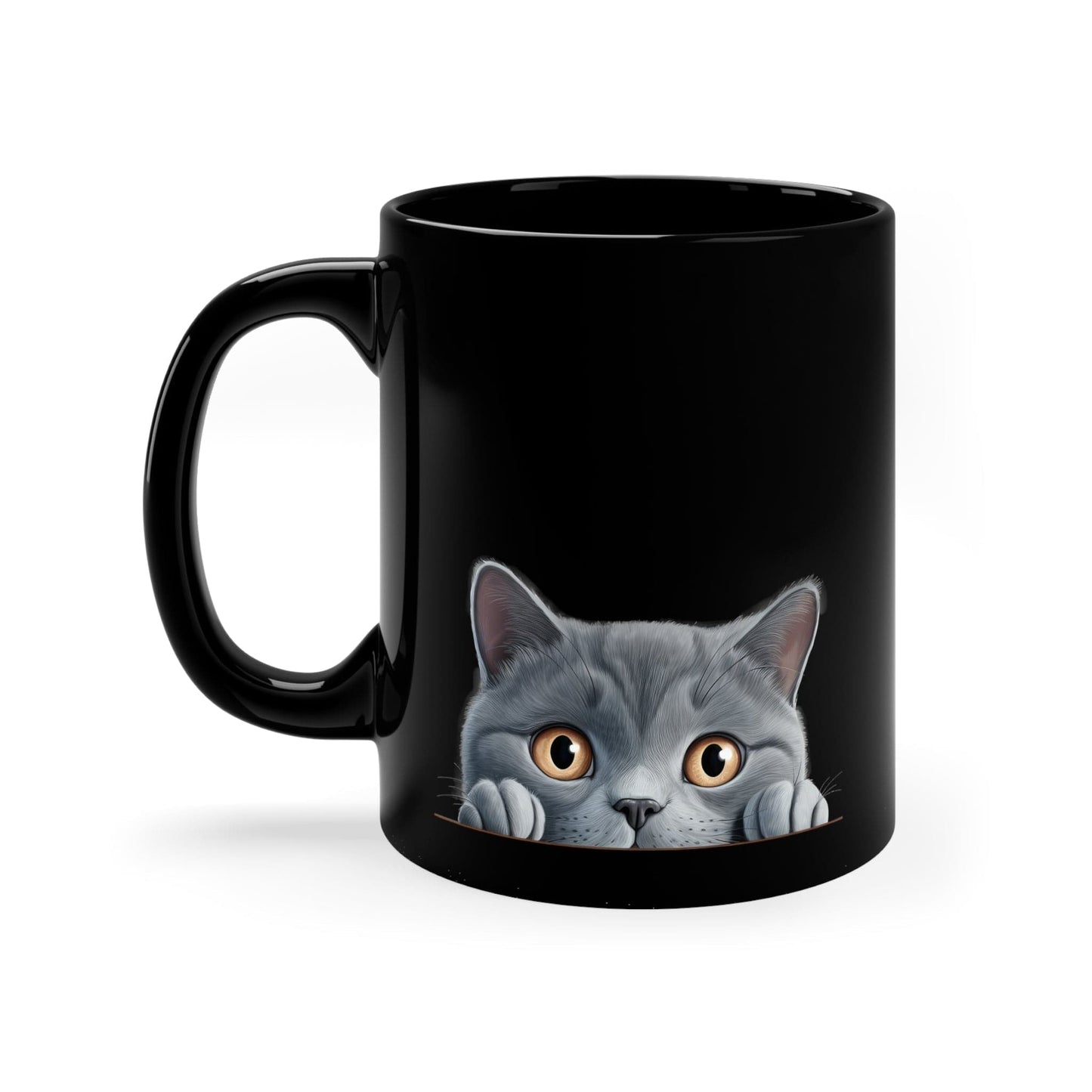 Printify Mugs Peeking Chartreux Black Ceramic Cat Coffee Mug 11 oz
