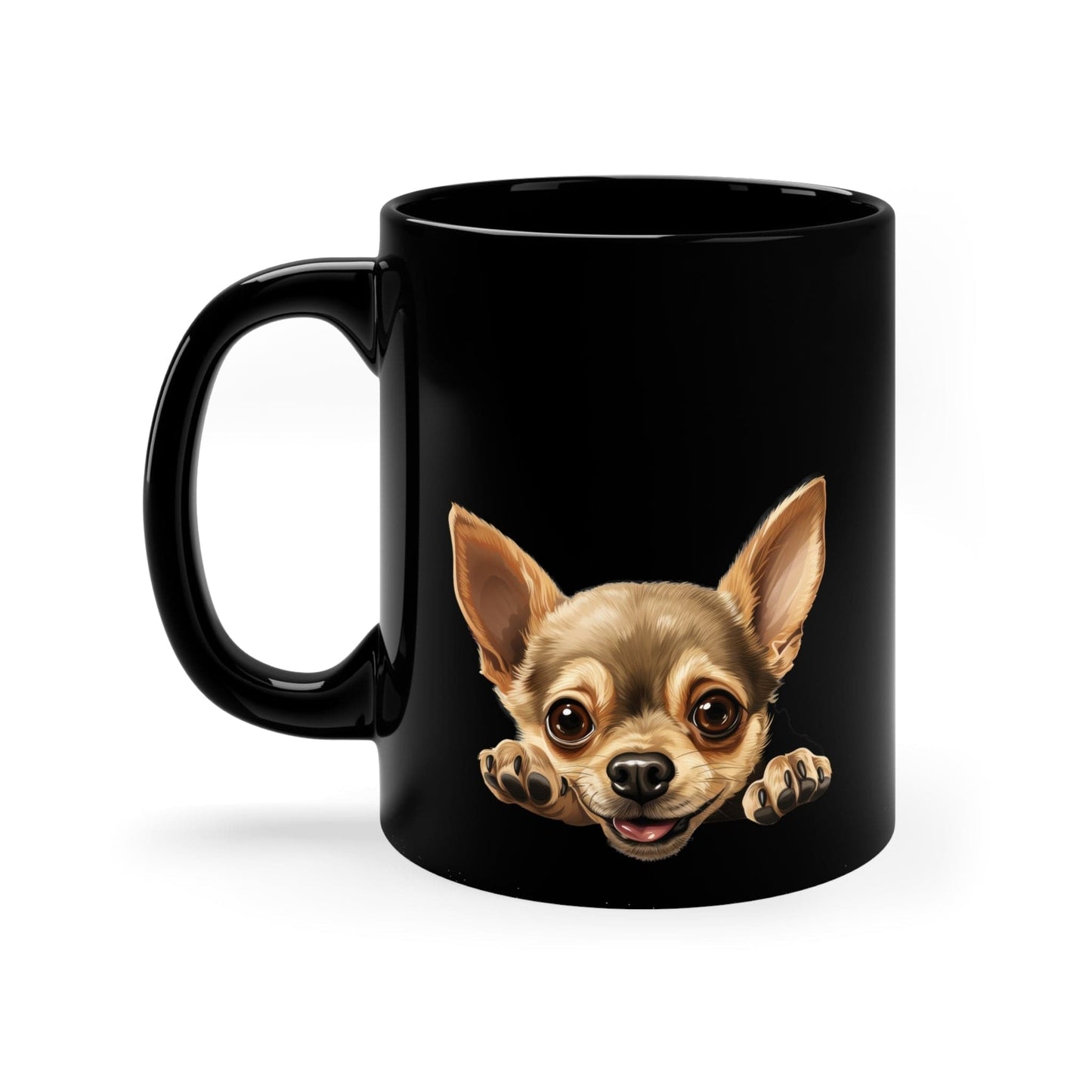 Printify Mugs Peeking Chihuahua Puppy Black Ceramic Dog Mug 11 oz