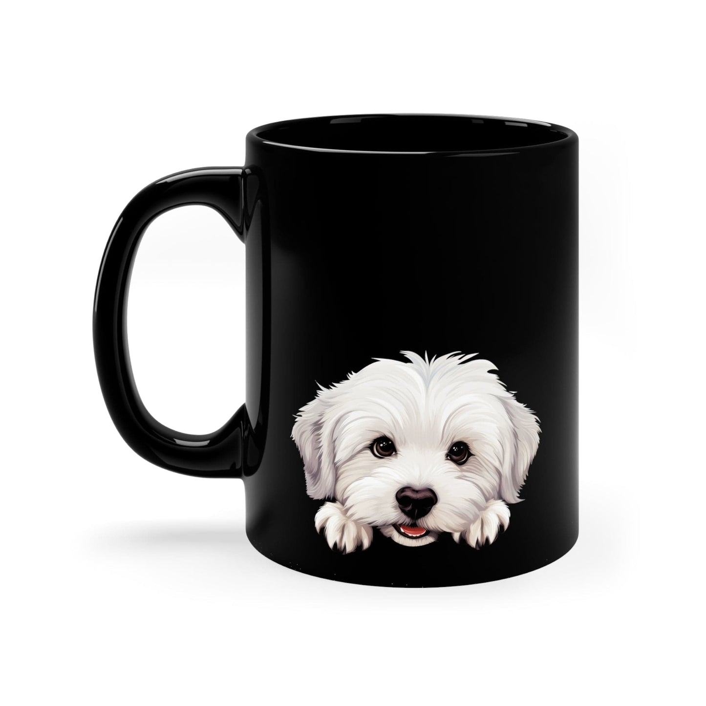 Printify Mugs Peeking Coton De Tulear Puppy Black Ceramic Dog Mug 11 oz