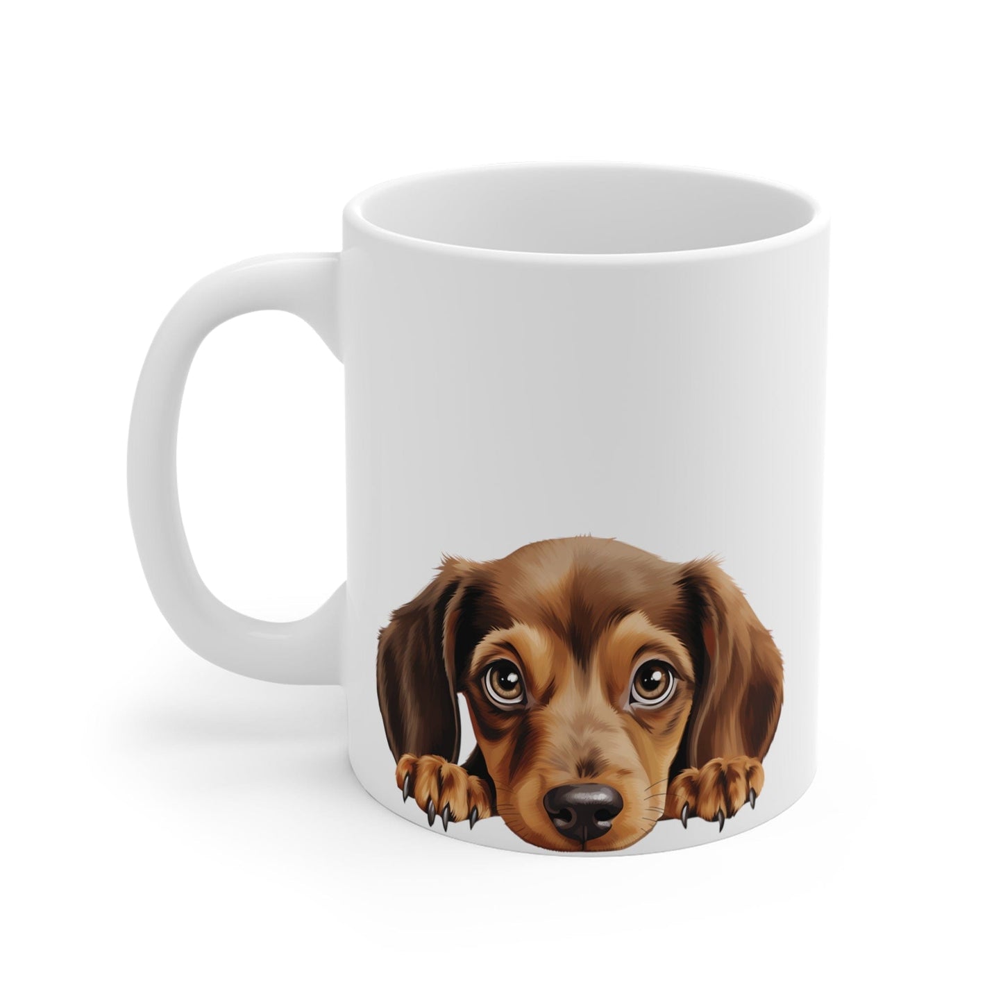Printify Mugs Peeking Dachshund Puppy White Ceramic Dog Mug 11 oz