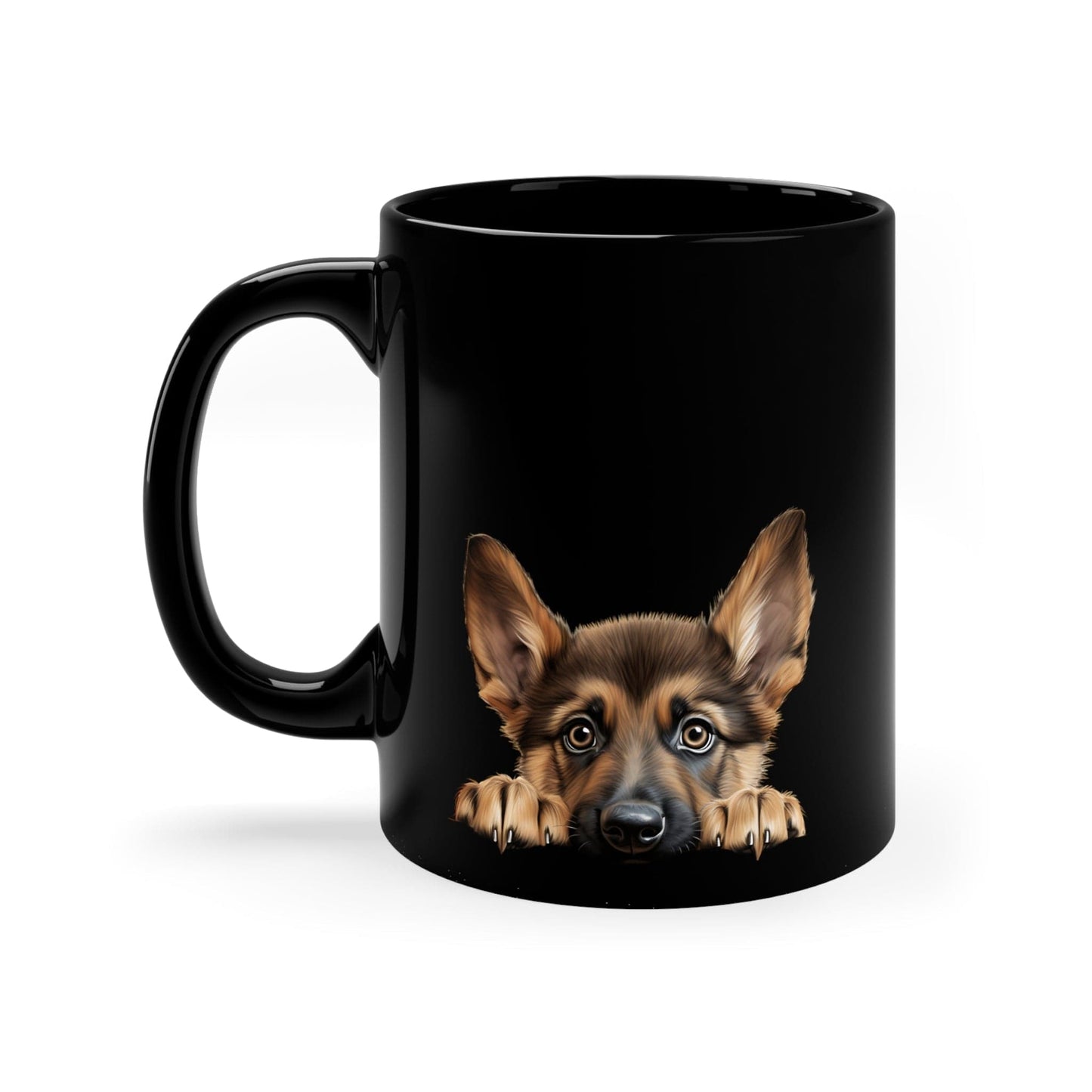 Printify Mugs Peeking German Shepherd Puppy Black Ceramic Dog Mug 11 oz