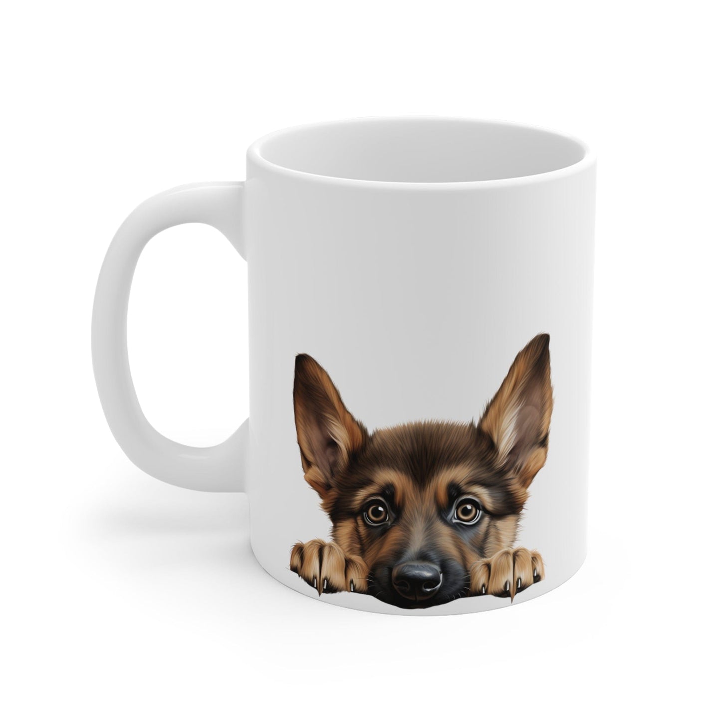 Printify Mugs Peeking German Shepherd Puppy White Ceramic Dog Mug 11 oz