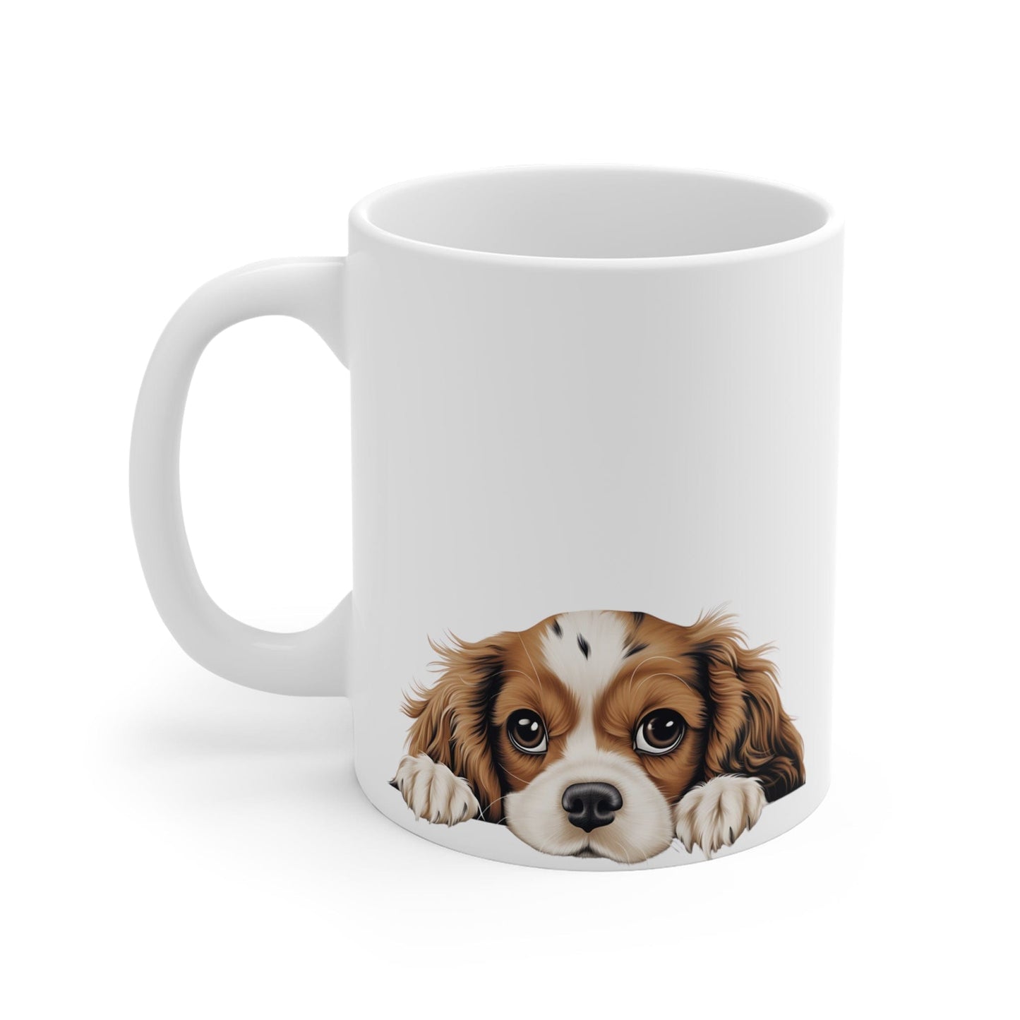 Printify Mugs Peeking King Cavalier Charles Spaniel Puppy White Ceramic Dog Mug 11 oz