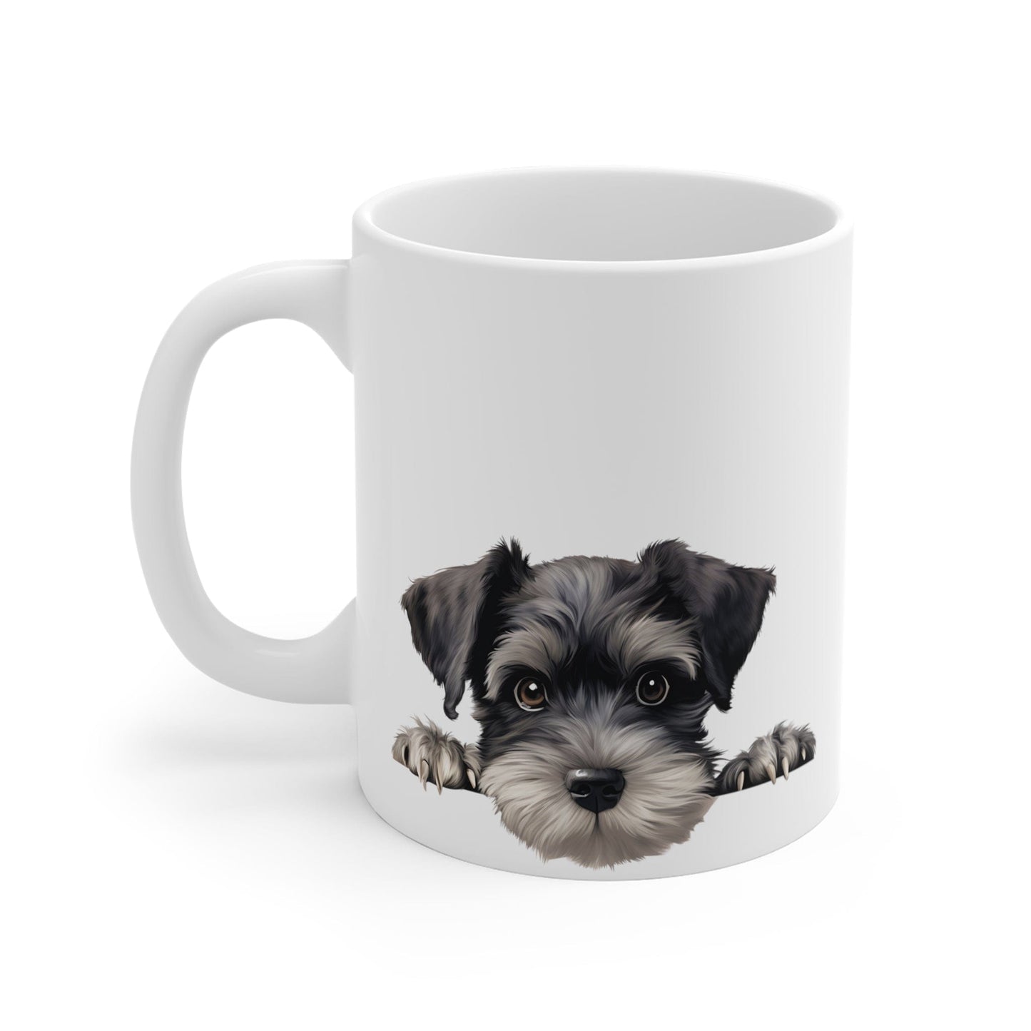 Printify Mugs Peeking Miniature Schnauzer Puppy White Ceramic Dog Mug 11 oz
