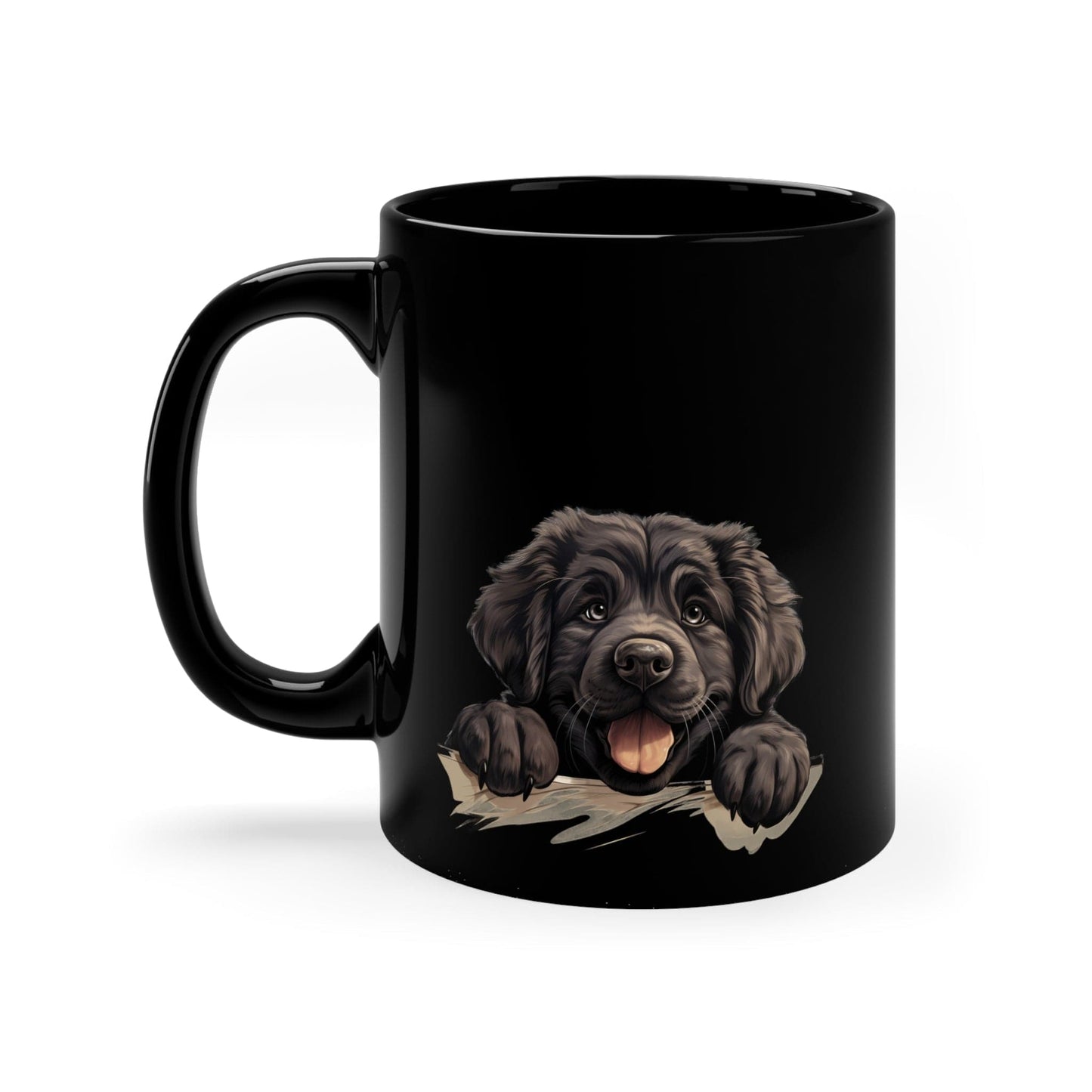 Printify Mugs Peeking Newfoundland Puppy Black Ceramic Dog Mug 11 oz