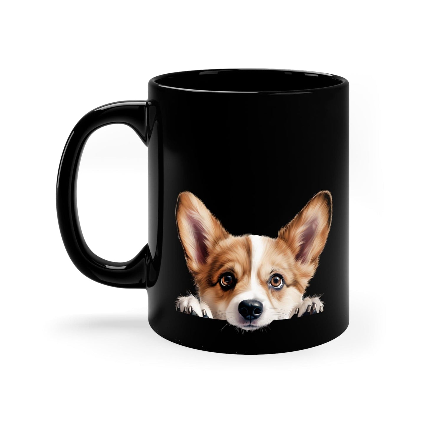 Printify Mugs Peeking Pembroke Welsh Corgi Puppy Black Ceramic Dog Mug 11 oz