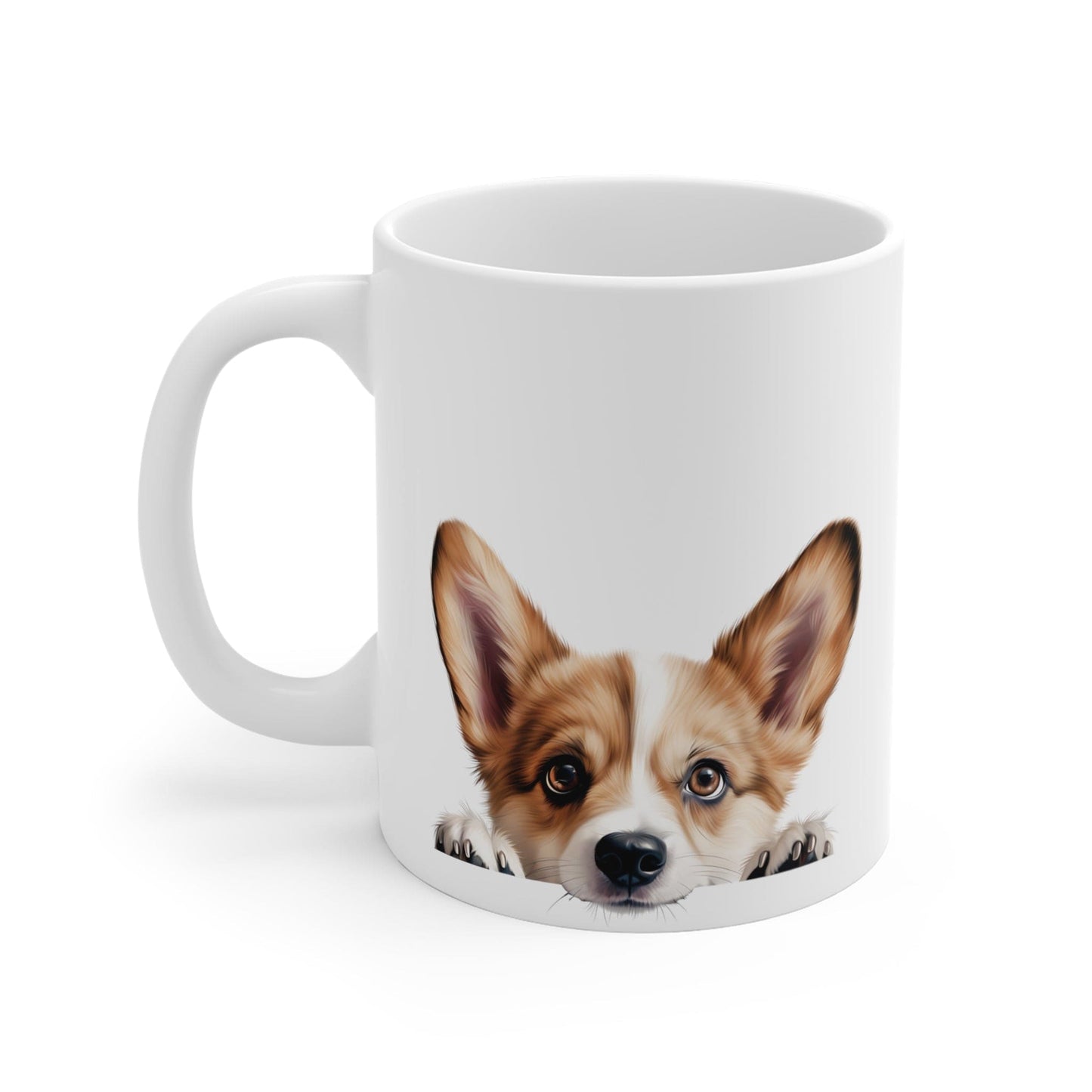 Printify Mugs Peeking Pembroke Welsh Corgi Puppy White Ceramic Dog Mug 11 oz