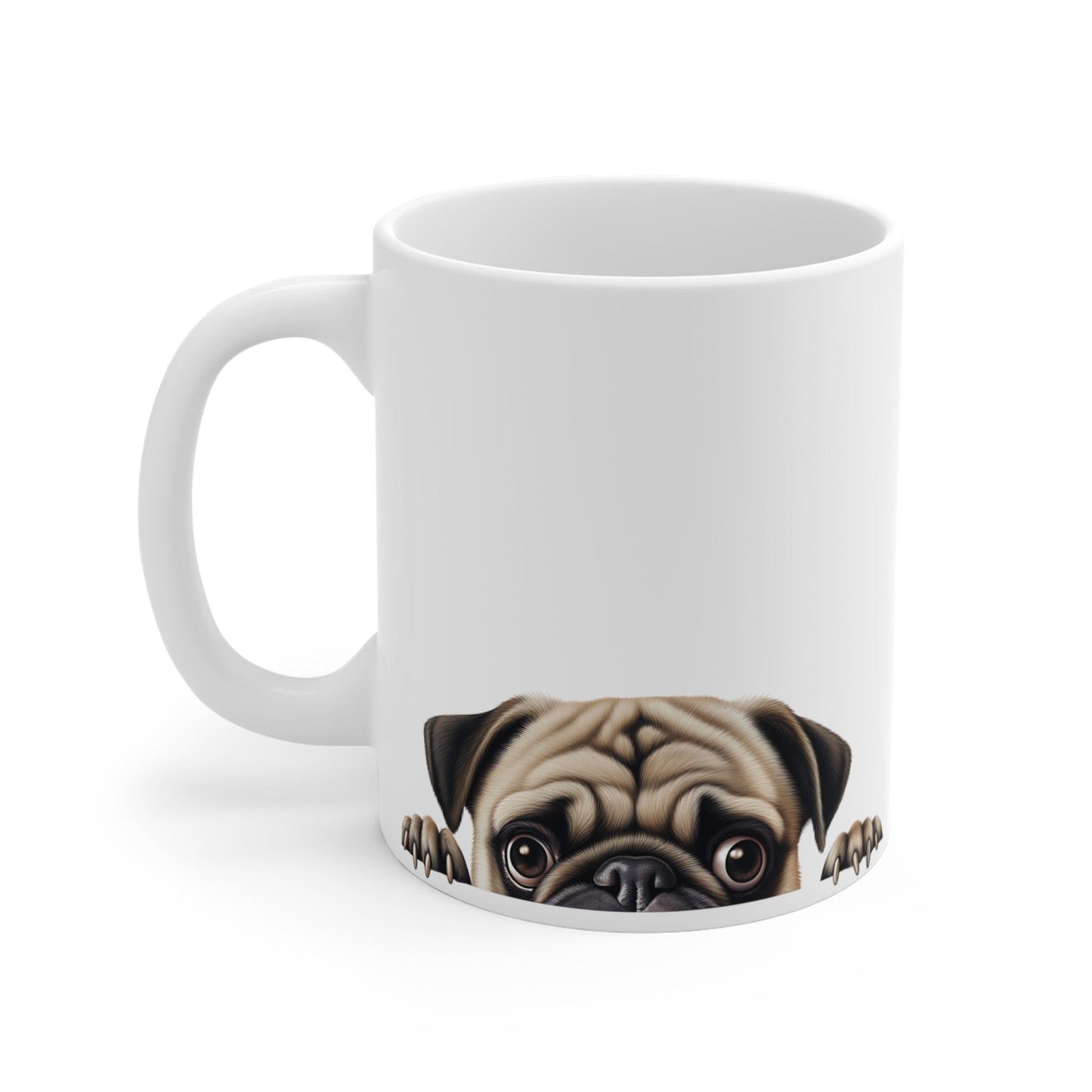 Printify Mugs Peeking Pug Puppy White Ceramic Dog Mug 11 oz