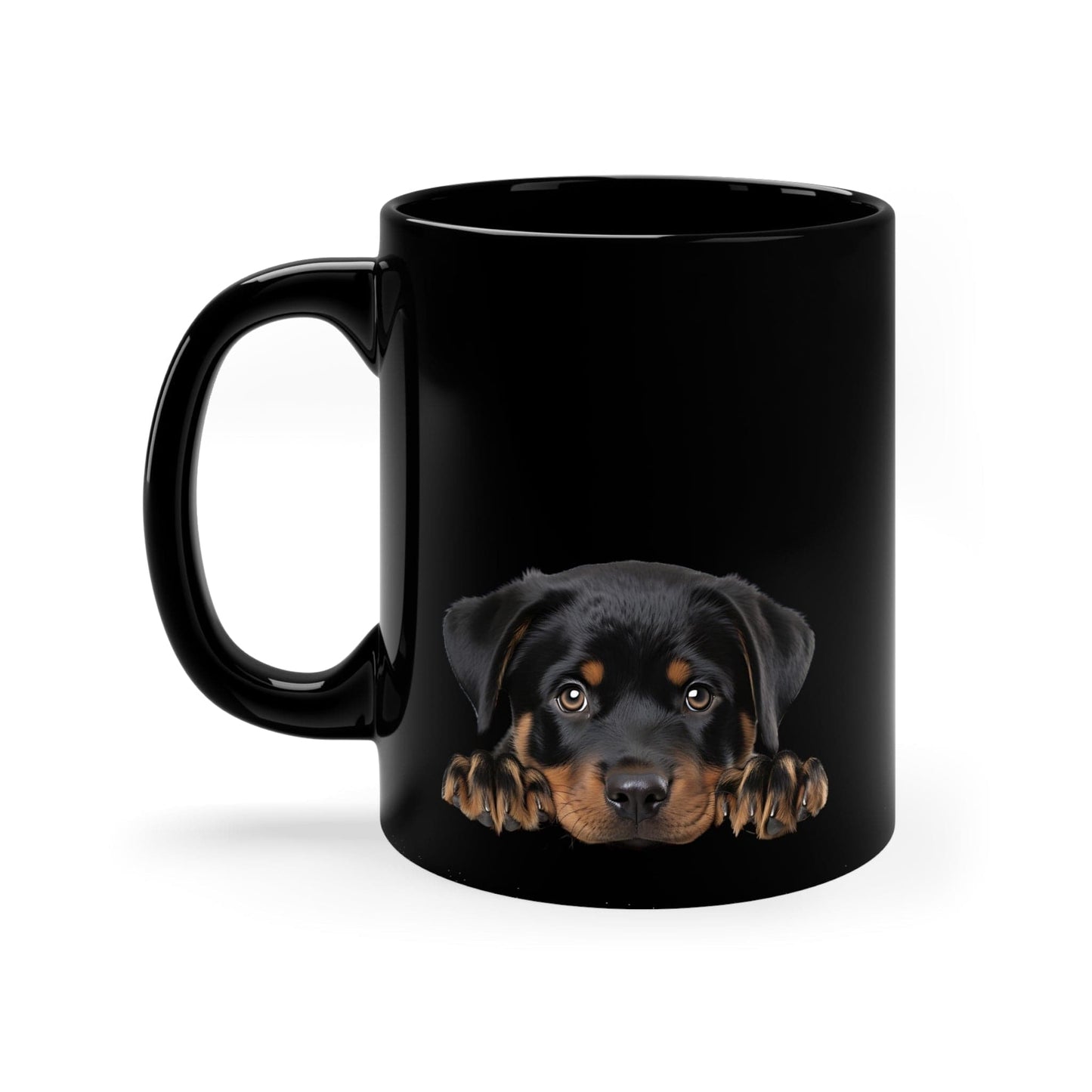 Printify Mugs Peeking Rottweiler Puppy Black Ceramic Dog Mug 11 oz