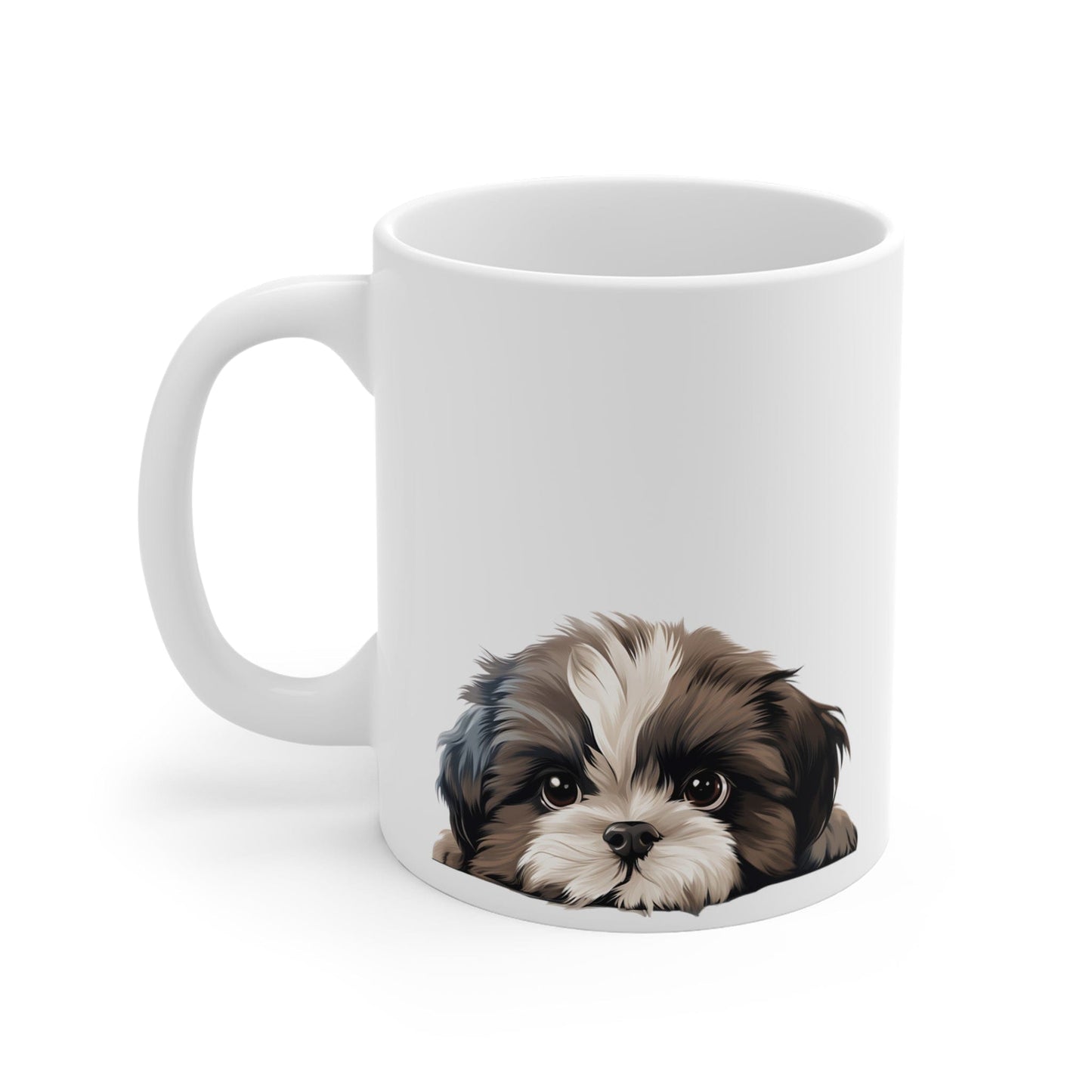 Printify Mugs Peeking Shih Tzu Puppy White Ceramic Dog Mug 11 oz