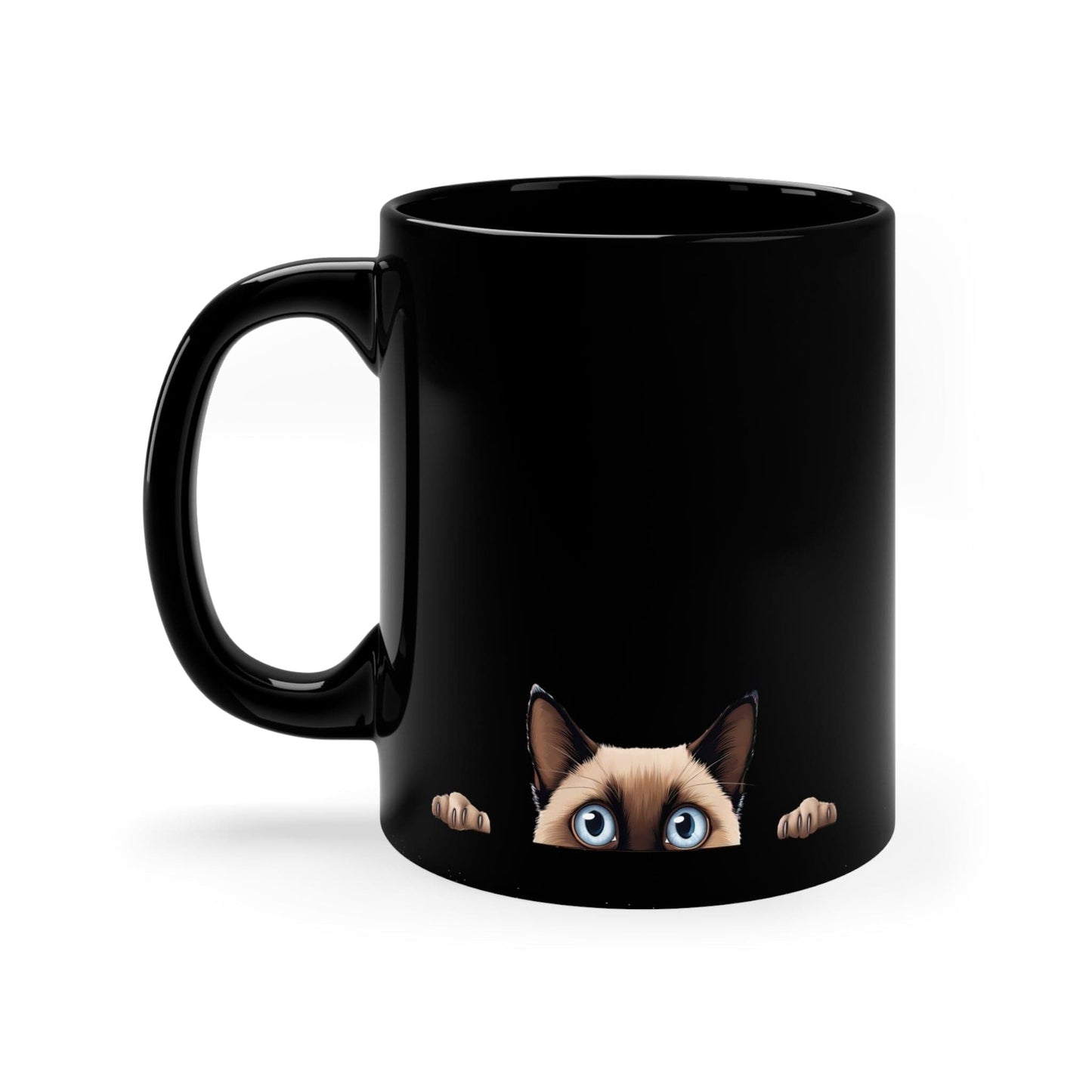 Printify Mugs Peeking Siamese Black Ceramic Cat Coffee Mug 11 oz