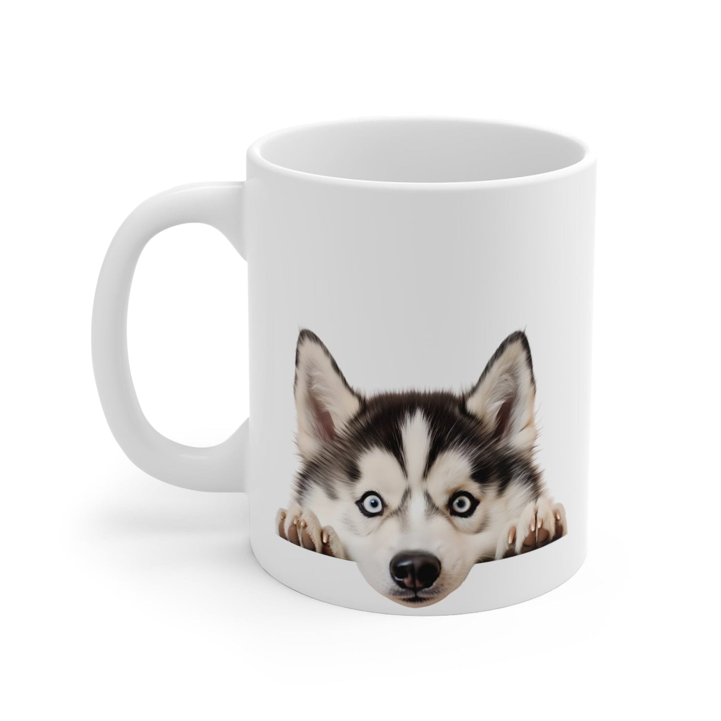 Printify Mugs Peeking Siberian Husky Puppy White Ceramic Dog Mug 11 oz