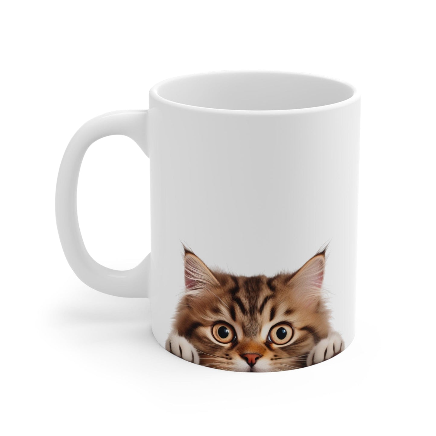 Printify Mugs Peeking Siberian White Ceramic Cat Coffee Mug 11 oz