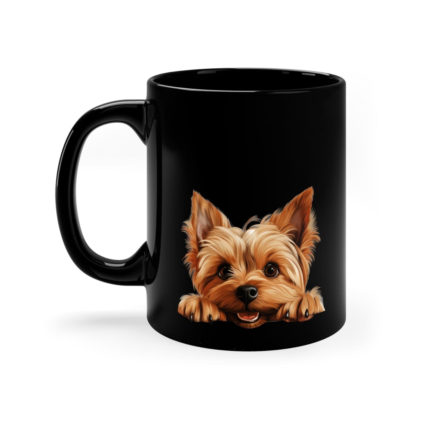 Printify Mugs Peeking Silky Terrier Puppy Black Ceramic Dog Mug 11 oz