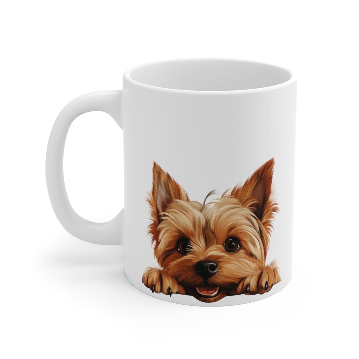 Printify Mugs Peeking Silky Terrier Puppy White Ceramic Dog Mug 11 oz