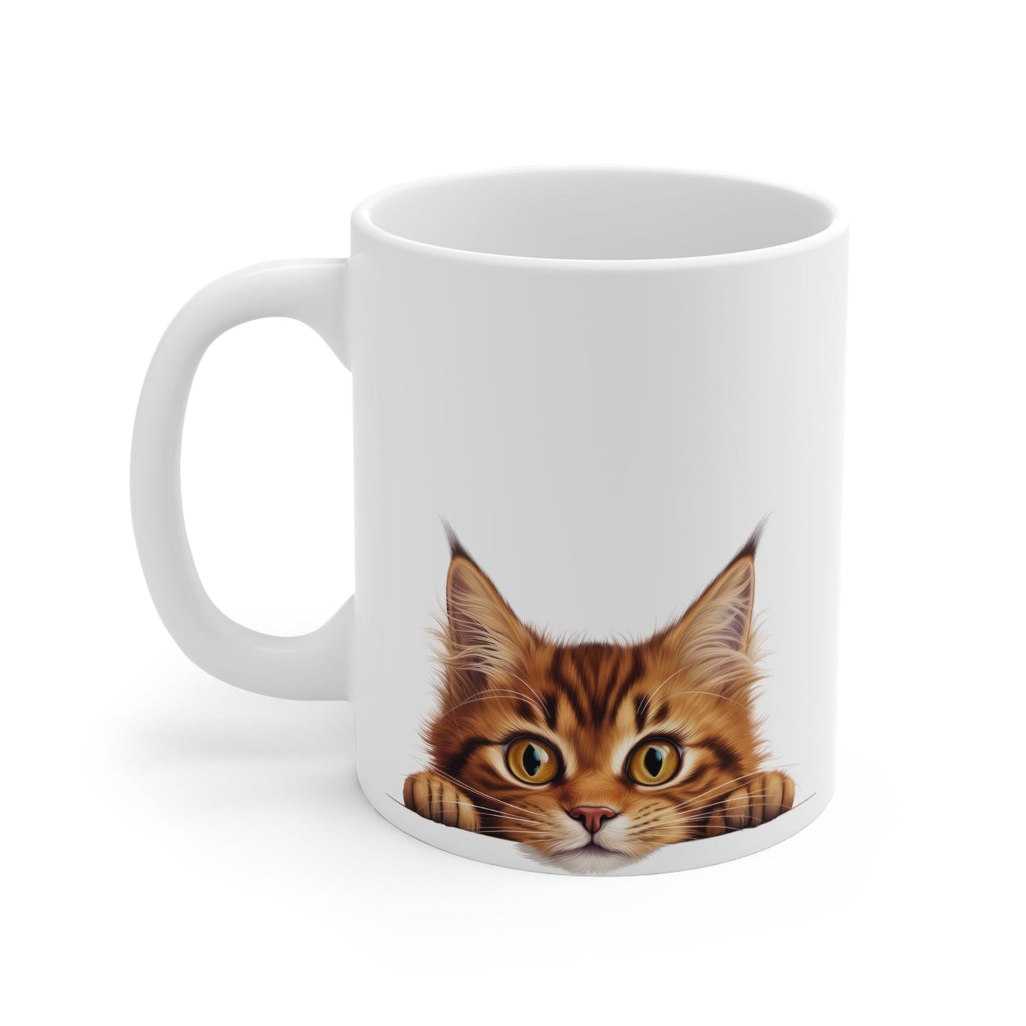 Printify Mugs Peeking Somali White Ceramic Cat Coffee Mug 11 oz