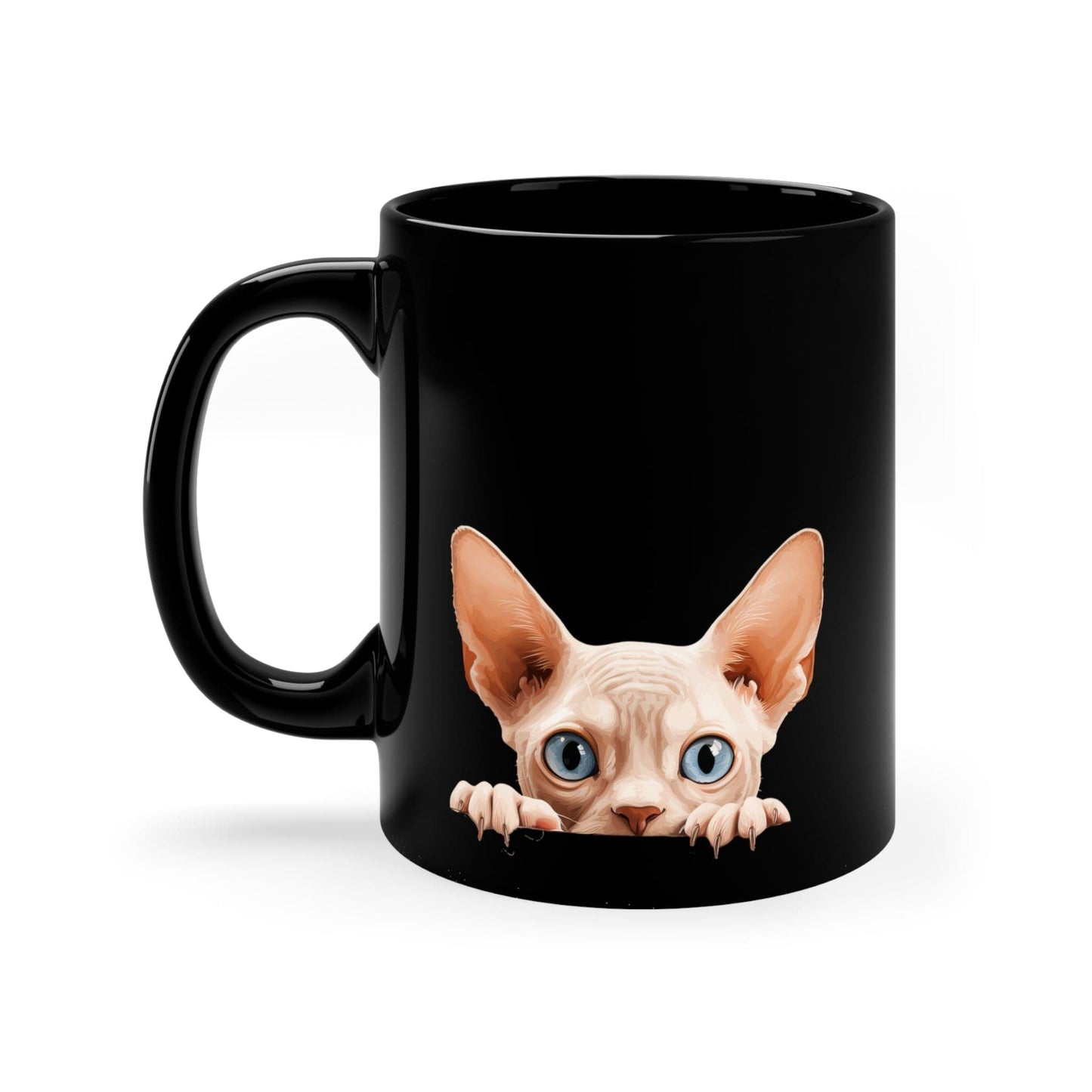 Printify Mugs Peeking Sphynx Black Ceramic Cat Coffee Mug 11 oz