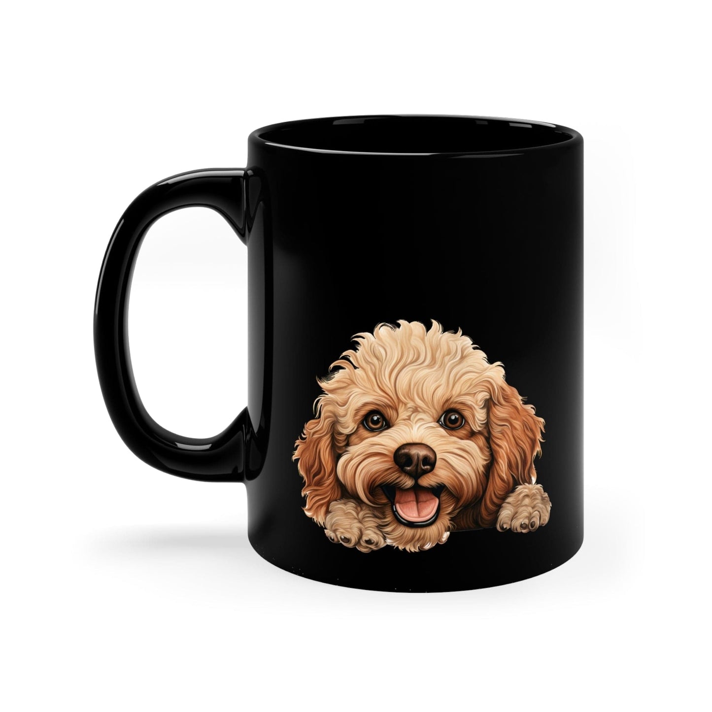 Printify Mugs Peeking Toy Poodle Puppy Black Ceramic Dog Mug 11 oz