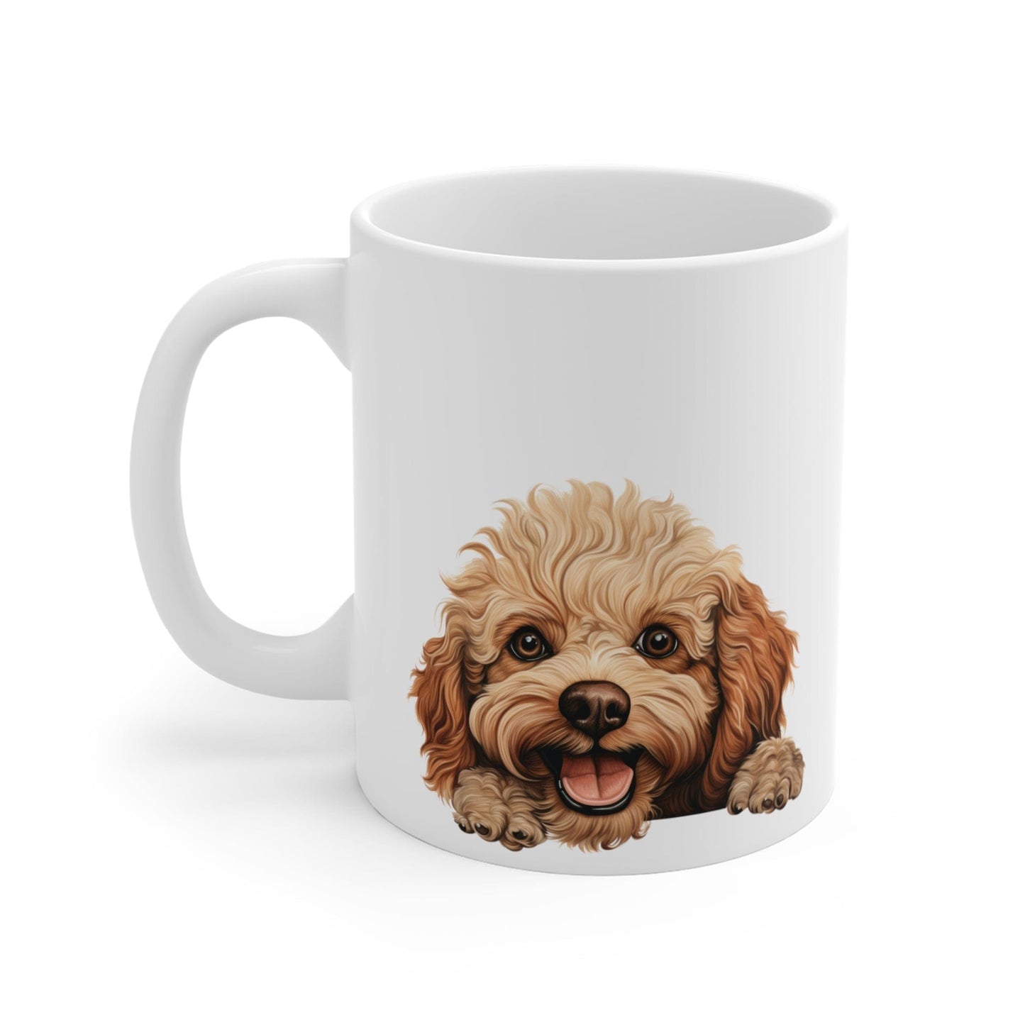 Printify Mugs Peeking Toy Poodle Puppy White Ceramic Dog Mug 11 oz