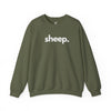 Sheep unisex crewneck sweatshirt in military green - farm animal advocate apparel by Animals, Period. Warm 50/50 cotton-poly brushed fleece, relaxed fit. Sheep recognize up to 50 individual faces and remember them for years. They form strong bonds and show signs of depression when isolated. Every purchase funds no-kill rescues.