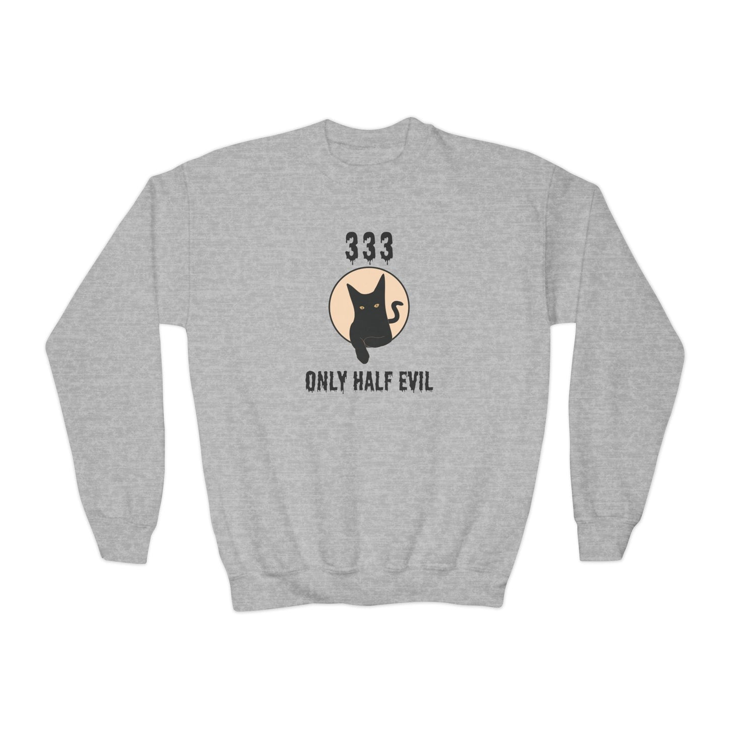Printify Sweatshirts Sport Grey / S ONLY HALF EVIL Cat Youth Crewneck Halloween Sweatshirt